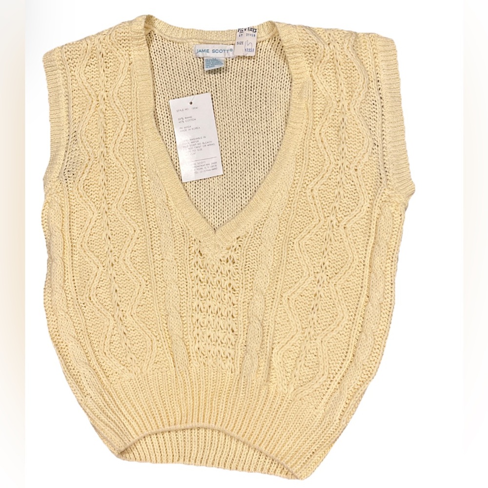 Vintage Jamie Scott Woven V Neck Sweater Vest New With Tags Size Medium Cream